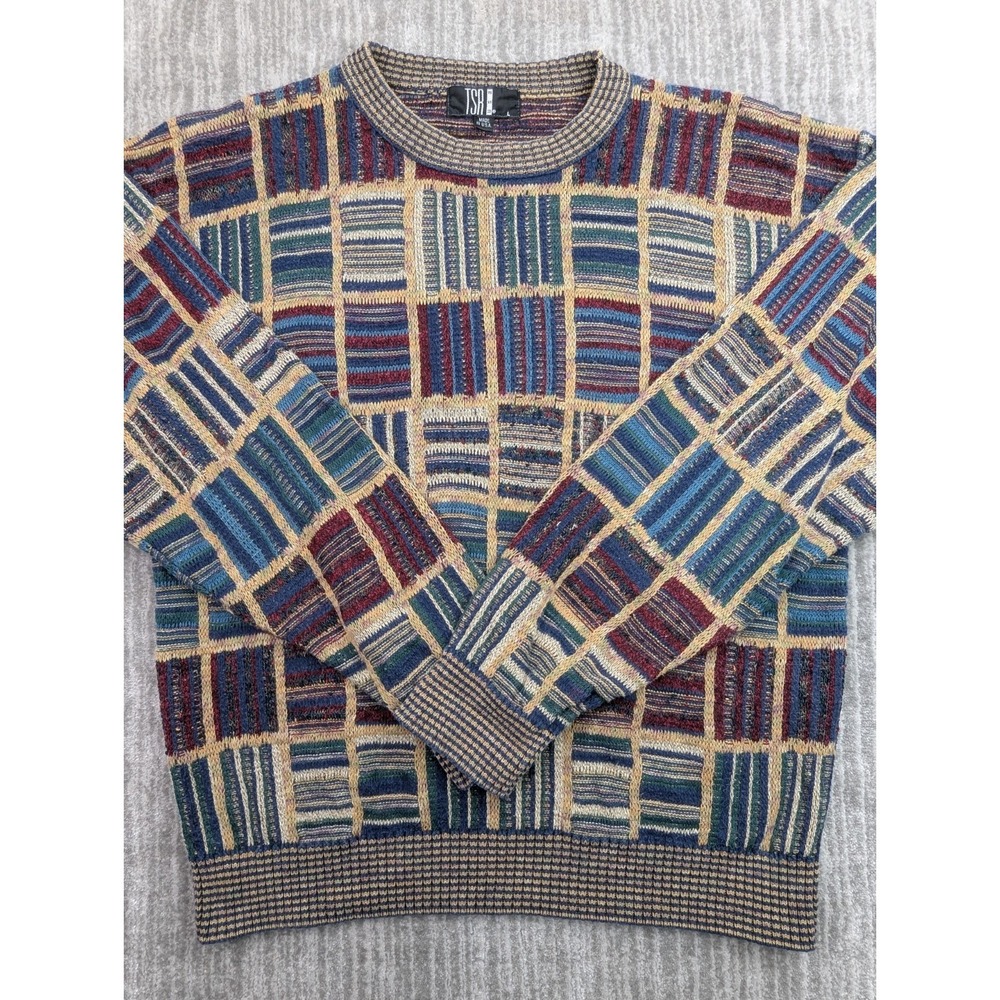 Vintage TSR Sweater Mens Large Geometric Abstract Print Made In USA Grandpa